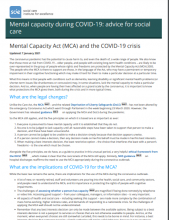 Mental Capacity Act (MCA) and the COVID-19 crisis (Mental capacity during COVID-19: advice for social care) [Updated 12th April 2021]